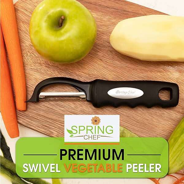 Spring Chef Premium Swivel Vegetable Peeler, Soft Grip Handle and Ultra Sharp Stainless Steel Blades - Perfect Kitchen Peeler For Veggie, Fruit, Potato, Carrot, Apple - Black - Image 3