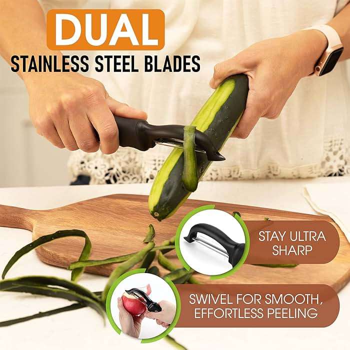 Spring Chef Premium Swivel Vegetable Peeler, Soft Grip Handle and Ultra Sharp Stainless Steel Blades - Perfect Kitchen Peeler For Veggie, Fruit, Potato, Carrot, Apple - Black - Image 4