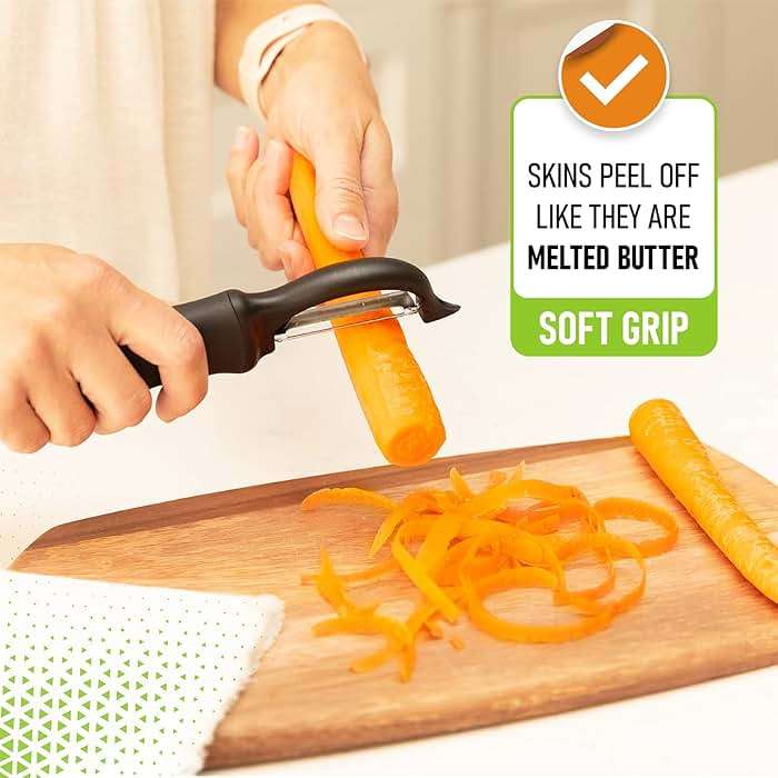 Spring Chef Premium Swivel Vegetable Peeler, Soft Grip Handle and Ultra Sharp Stainless Steel Blades - Perfect Kitchen Peeler For Veggie, Fruit, Potato, Carrot, Apple - Black - Image 7