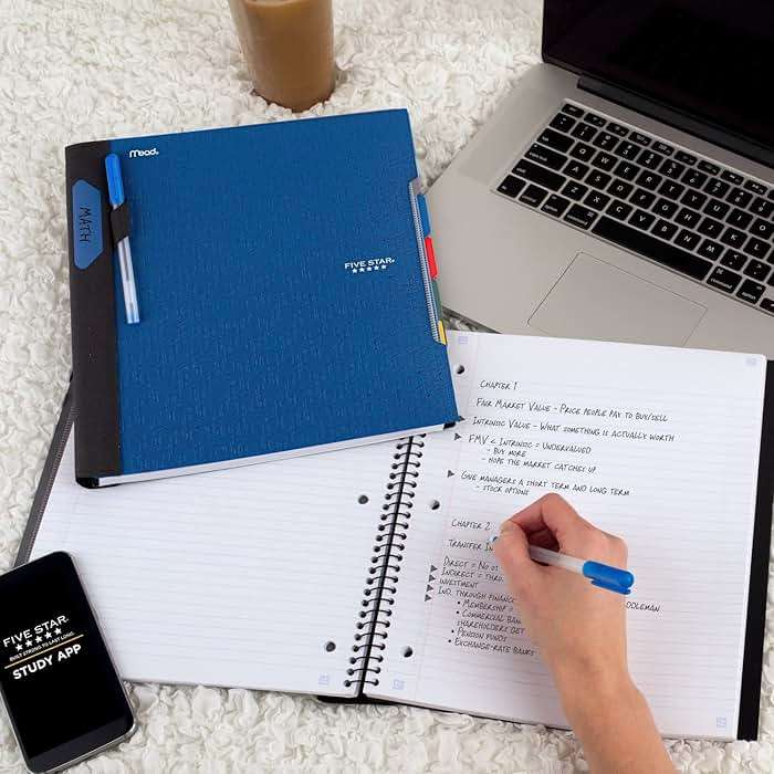 Five Star Advance Spiral Notebook + Study App, 5 Subject, College Ruled Paper, 8-1/2" x 11", 200 Sheets, Spiral Guard, Movable Tabbed Dividers, Pacific Blue (73150) - Image 2