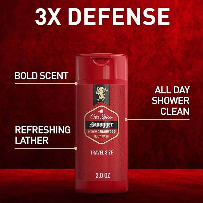 Old Spice Refreshing Body Wash for Men, 3X Defense, 24/7 Shower Fresh with Long Lasting Scent, Travel Size, Red Collection, Swagger with Cedarwood Scent, 3 oz - Image 2