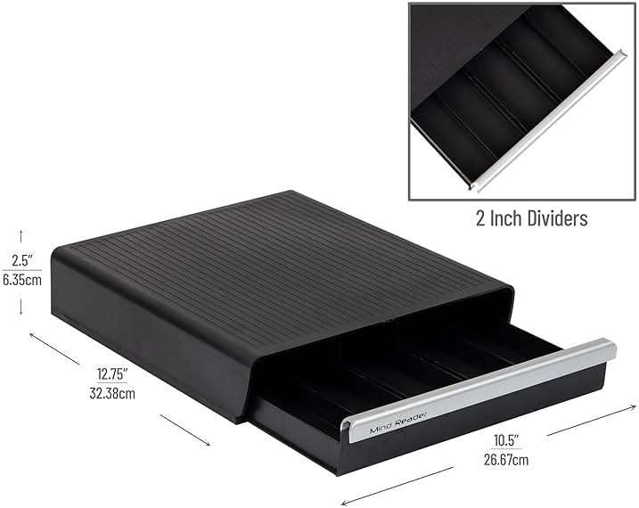 Mind Reader Single Serve Coffee Pod Drawer, 30 Pod Capacity, Countertop Organizer, 10.5"L x 12.75"W x 2.5"H, Black - Image 3