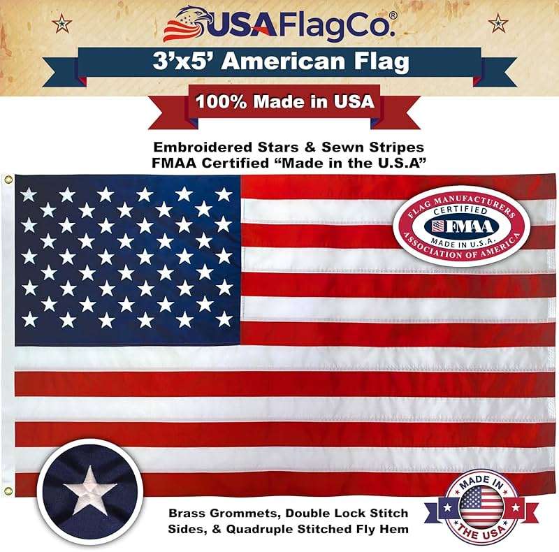 American Flags for Outside 3x5 - USA Flag Co. American Flag Made in USA: Embroidered Stars and Sewn Stripes - Image 3