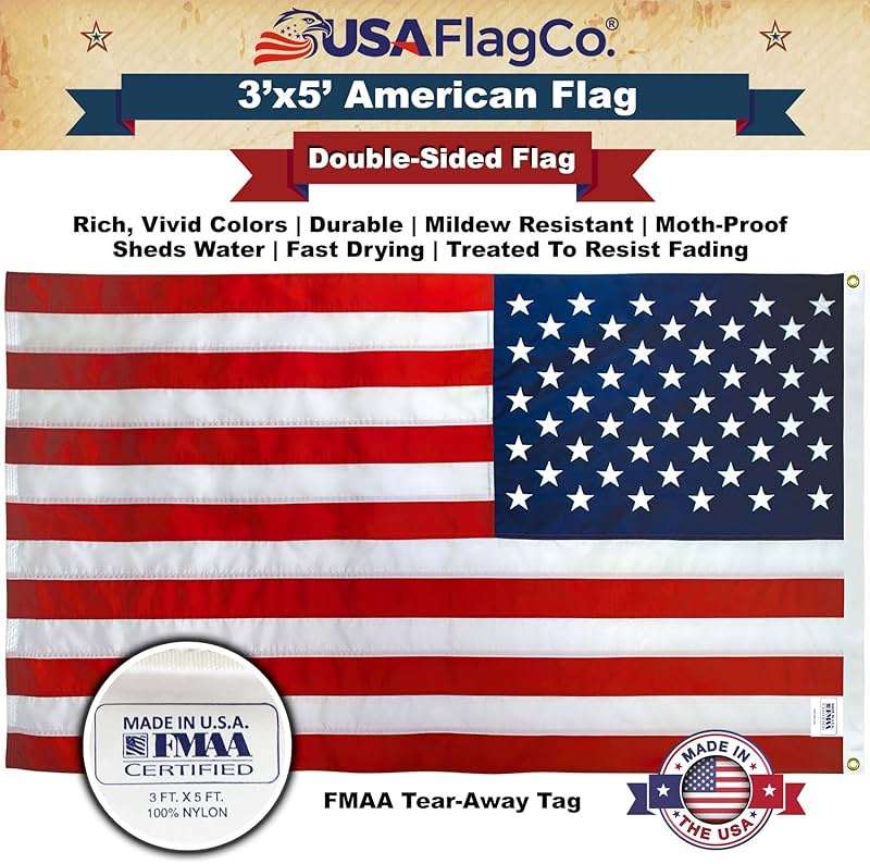 American Flags for Outside 3x5 - USA Flag Co. American Flag Made in USA: Embroidered Stars and Sewn Stripes - Image 4