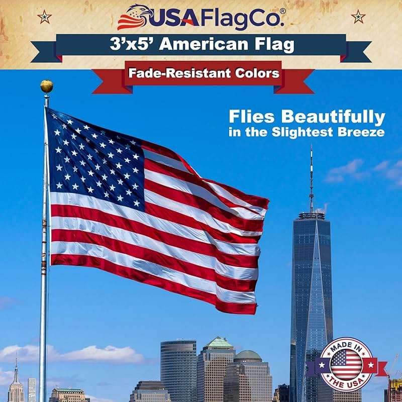 American Flags for Outside 3x5 - USA Flag Co. American Flag Made in USA: Embroidered Stars and Sewn Stripes - Image 6