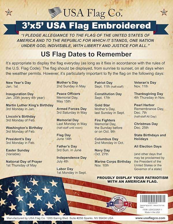 American Flags for Outside 3x5 - USA Flag Co. American Flag Made in USA: Embroidered Stars and Sewn Stripes - Image 9