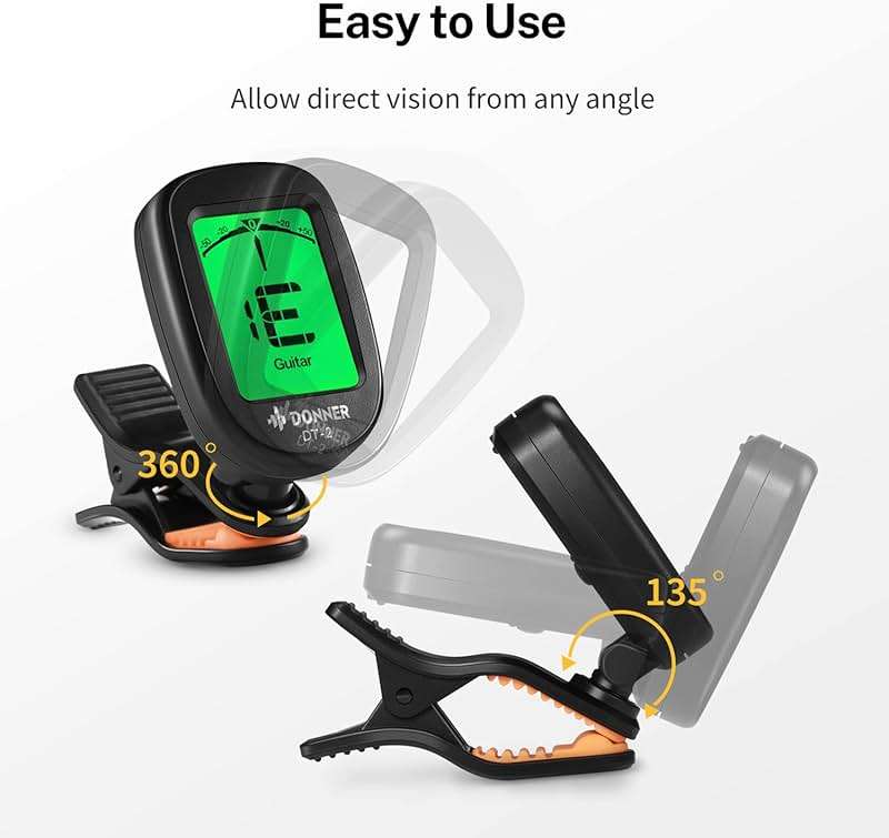 Donner Guitar Tuner Clip on-Accurate Chromatic,Acoustic Guitar Bass Violin Ukulele Tuner DT-2 - Image 3