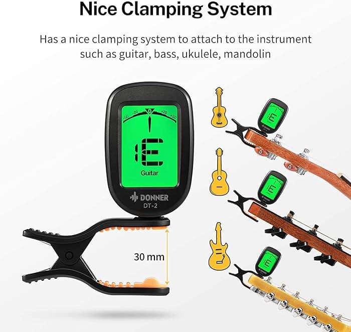 Donner Guitar Tuner Clip on-Accurate Chromatic,Acoustic Guitar Bass Violin Ukulele Tuner DT-2 - Image 6