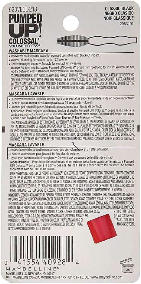 Maybelline Volum' Express Pumped Up! Colossal Washable Mascara, Classic Black [213] 0.33 oz (Pack of 2) - Image 3