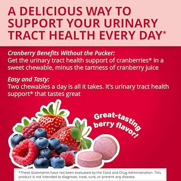 Uricalm Cranberry, Daily Dietary Supplement Chewable with D-Mannose, Berry, 60 Count - Image 2