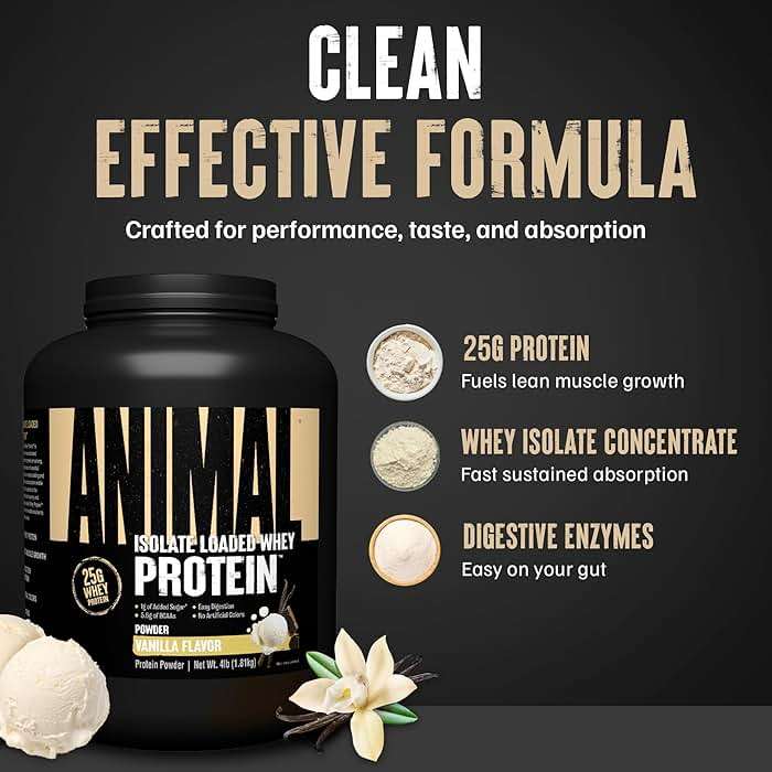 Animal Whey Isolate Protein Powder - Loaded for Pre & Post Workout Muscle Builder and Recovery with Digestive Enzymes for Men & Women - 25g Protein, Great Taste, Low Sugar - Vanilla 4 lbs - Image 5