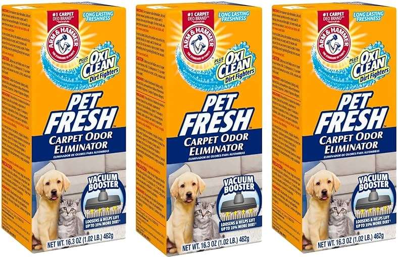 Arm & Hammer Pet Fresh Carpet Odor Eliminator Plus Oxi Clean Dirt Fighters (Pack of 3), 48.9 Ounce - Image 1