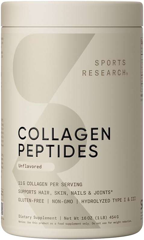 Sports Research® Collagen Peptides Protein Powder, 16oz (Unflavored) | * 11g Grass-Fed Collagen, 10g Protein & 18 Amino Acids per Scoop - Hair, Skin & Joint Support - Hydrolyzed for Easy Mixing - Image 1