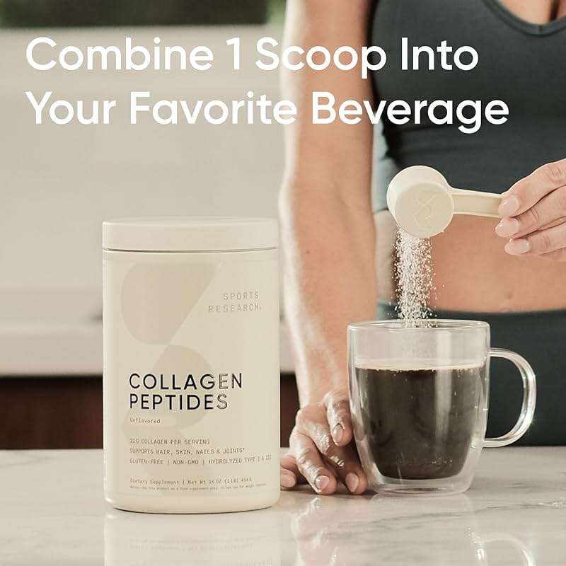 Sports Research® Collagen Peptides Protein Powder, 16oz (Unflavored) | * 11g Grass-Fed Collagen, 10g Protein & 18 Amino Acids per Scoop - Hair, Skin & Joint Support - Hydrolyzed for Easy Mixing - Image 3