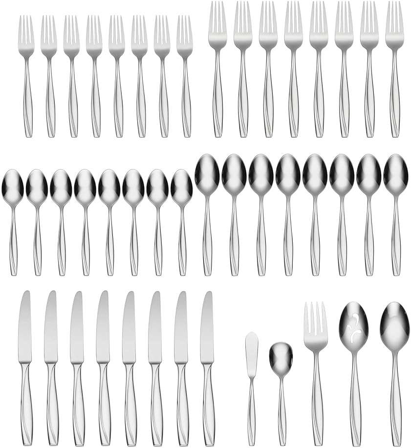 Oneida Silverware Set For 8, Camlynn Mirror 45-Piece Everyday Flatware Set with Serving Utensils, Service For 8, 18/0 Stainless Steel, Dishwasher Safe, Knives Spoons And Forks Sets (Silver, 45 Pieces) - Image 3