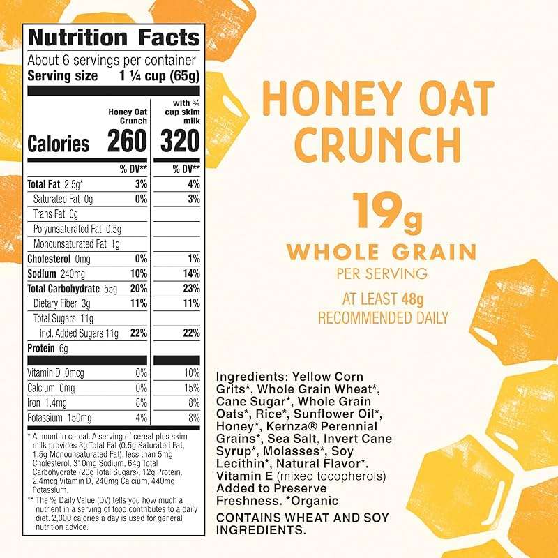 Cascadian Farm Honey Oat Crunch Organic Cereal, Made with Whole Grain, 13.5 oz - Image 2