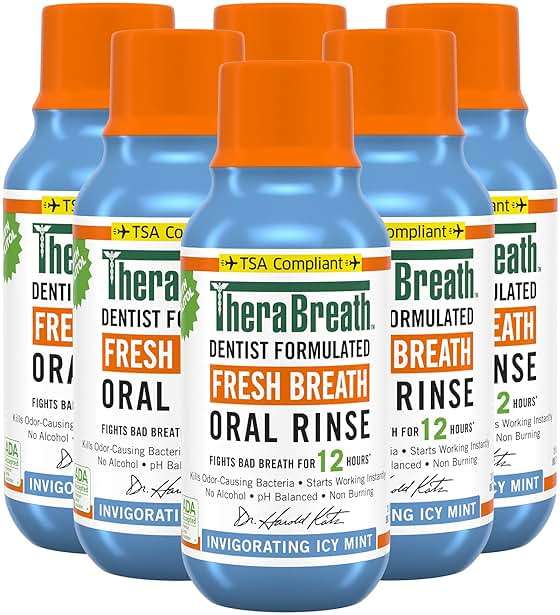TheraBreath Fresh Breath Dentist Formulated Oral Rinse, Icy Mint, 3 Ounce (Pack of 6) - Image 1