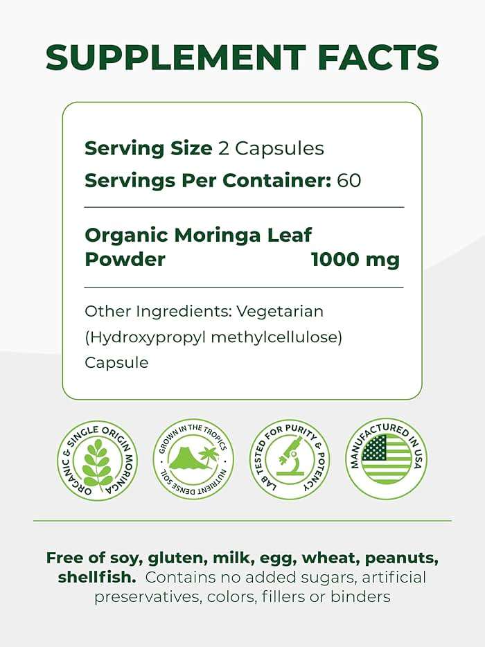 PURA VIDA MORINGA Organic Moringa Capsules, Pure Moringa Leaf Powder Single Origin for Energy, Metabolism & Immune Support, 120ct, 500mg Caps - Image 3