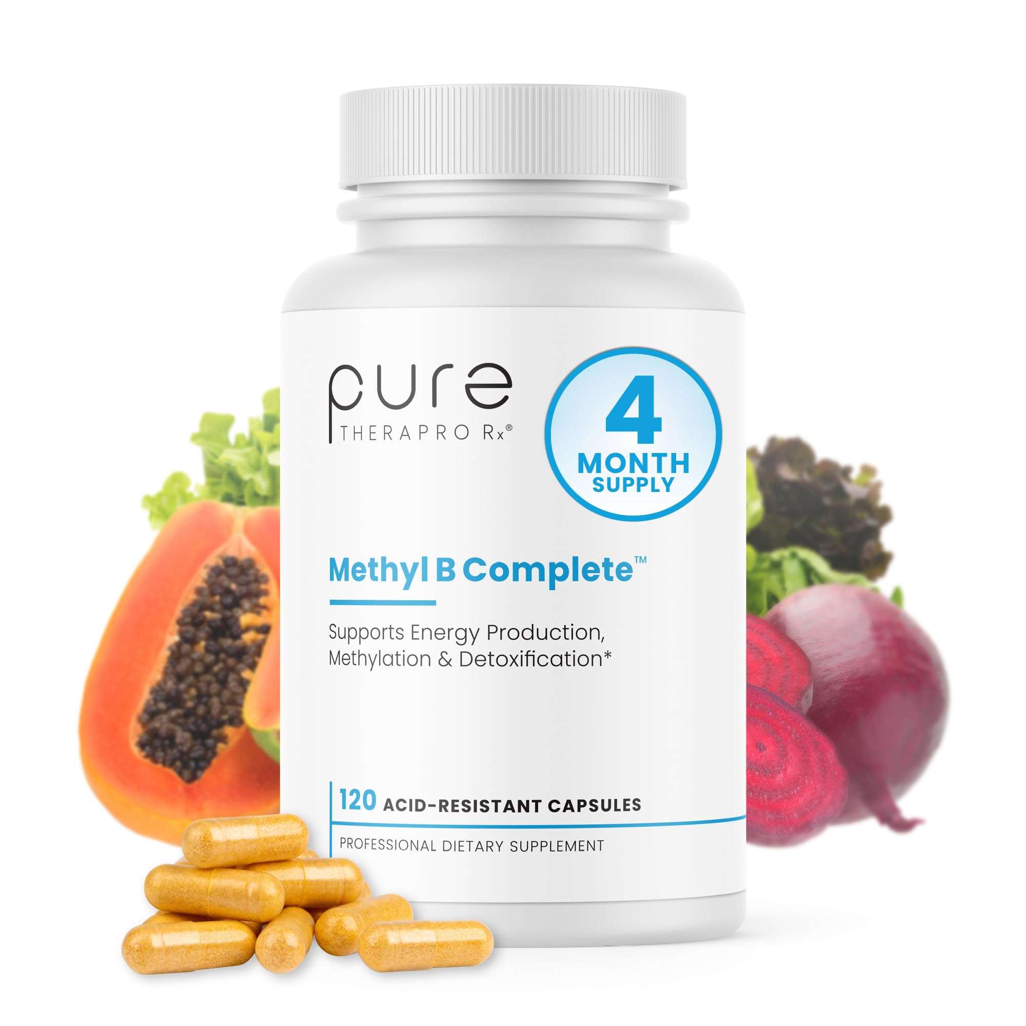Methylated B Complex Vitamins, Made in USA, 4 Month Supply, Methyl B Complete Quatrefolic 5-MTHF Folate, B12 Methylcobalamin, TMG Trimethylglycine, Methylfolate, Pharm Grade, 120 Count - Image 1