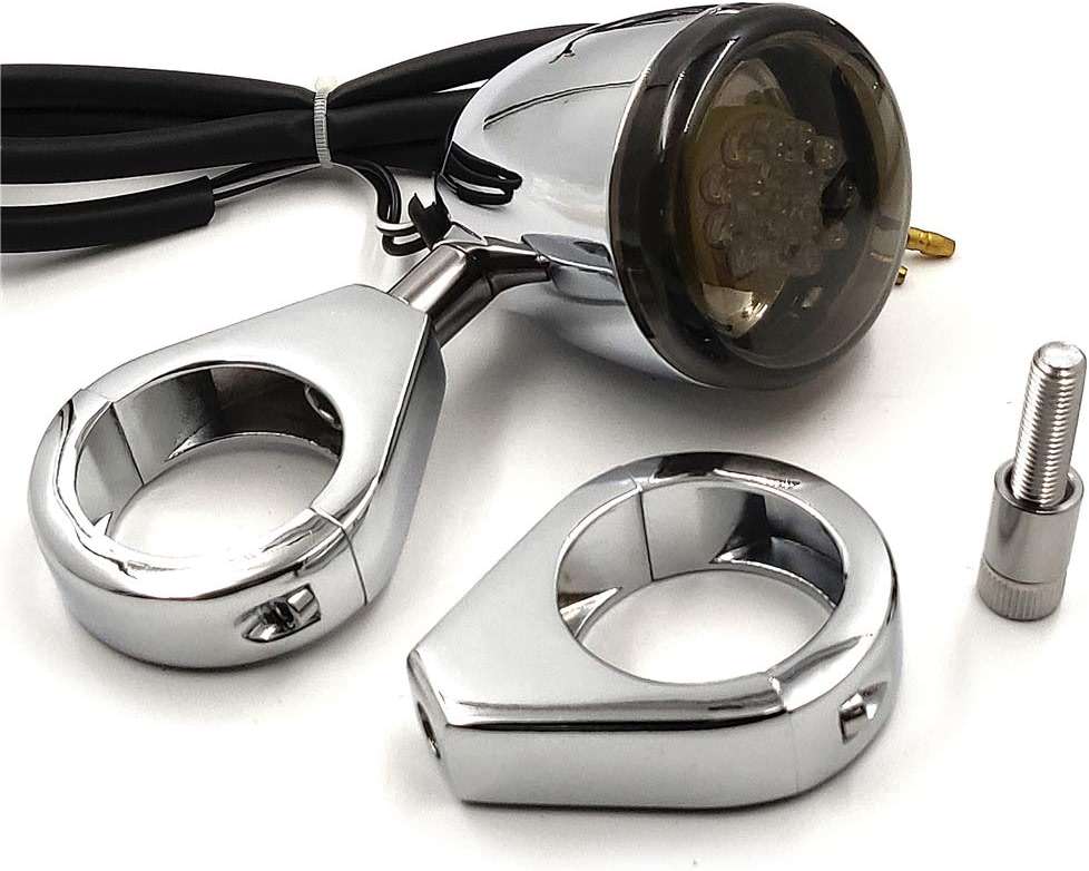 HTTMT MT224-013-CD+SM Chrome Motorcycle Turn Signals Light Kit Compatible with Harley Bullet LED 41mm Clamp Mount - Image 8