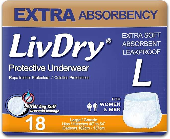LivDry Adult Incontinence Underwear, Extra Absorbency Adult Diapers, Leak Protection, Large, 18-Pack - Image 1