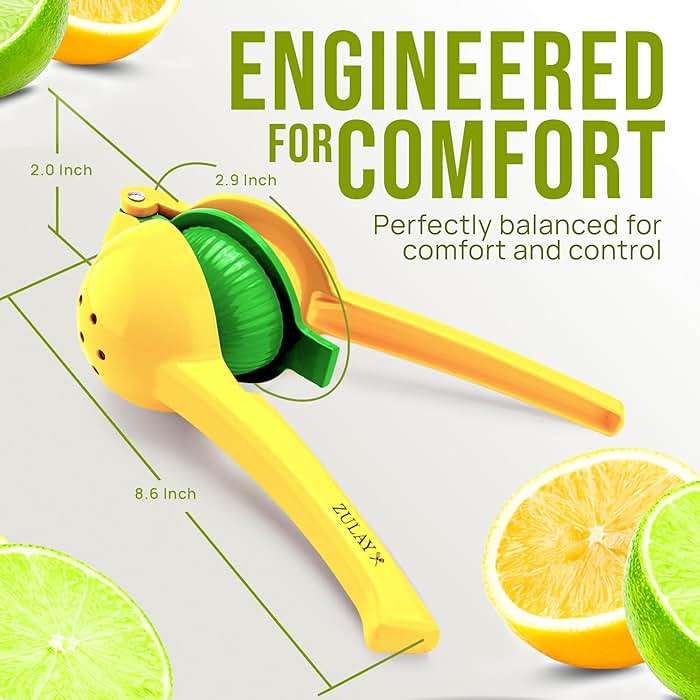 Zulay Kitchen Metal 2-in-1 Lemon Squeezer - Sturdy Max Extraction Hand Juicer Lemon Squeezer Gets Every Last Drop - Easy to Clean Manual Citrus Juicer - Easy-Use Lemon Juicer Squeezer - Yellow/Green - Image 2