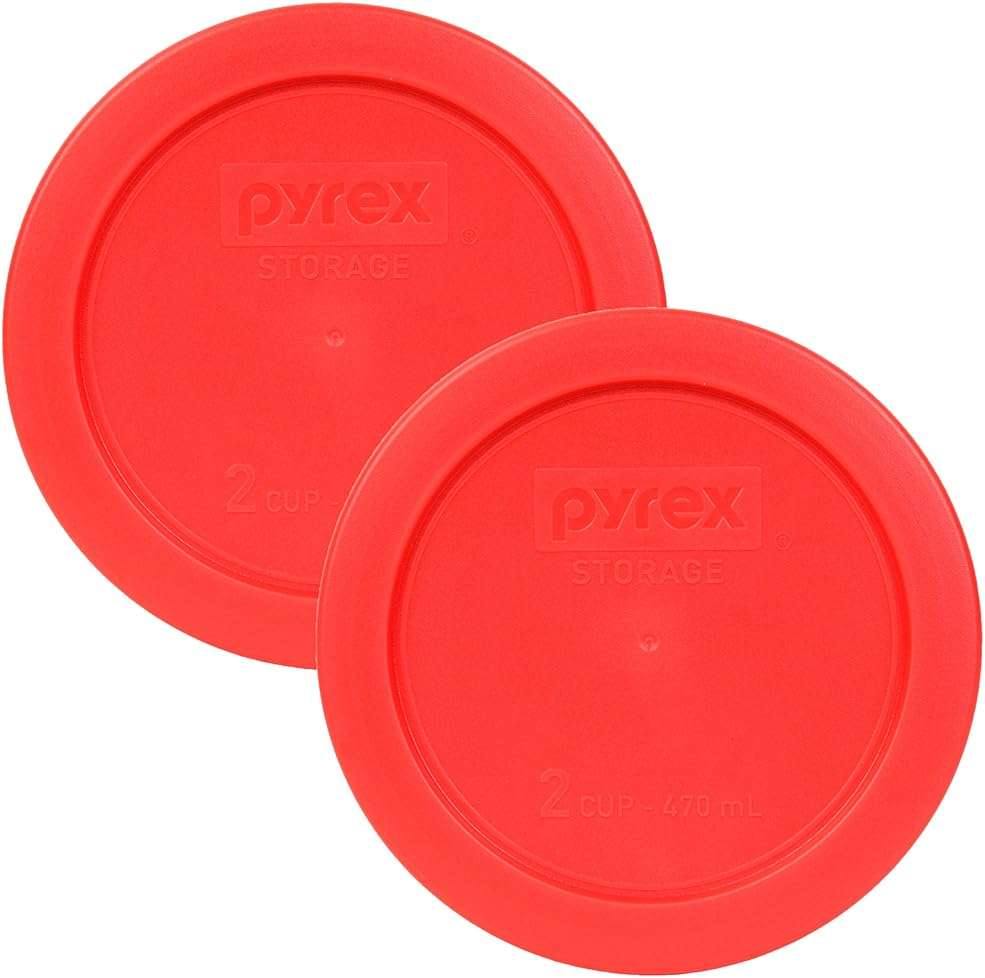 Pyrex 7200-PC 2-Cup Red Food Storage Replacement Lid (2-Pack) - Made in USA - Image 1
