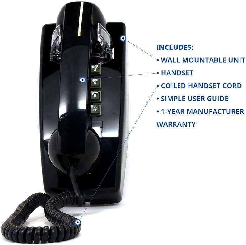 Single Line Classic 2554 Wall Phone with Loud Ringer and Handset Volume Control, Black - Wall Mount Jack Required - Image 2
