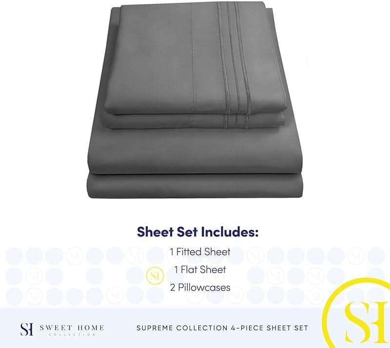 Queen Size Bed Sheets - Breathable Luxury Sheets with Full Elastic & Secure Corner Straps Built In - 1800 Supreme Collection Extra Soft Deep Pocket Bedding Set, Sheet Set, Queen, Gray - Image 4