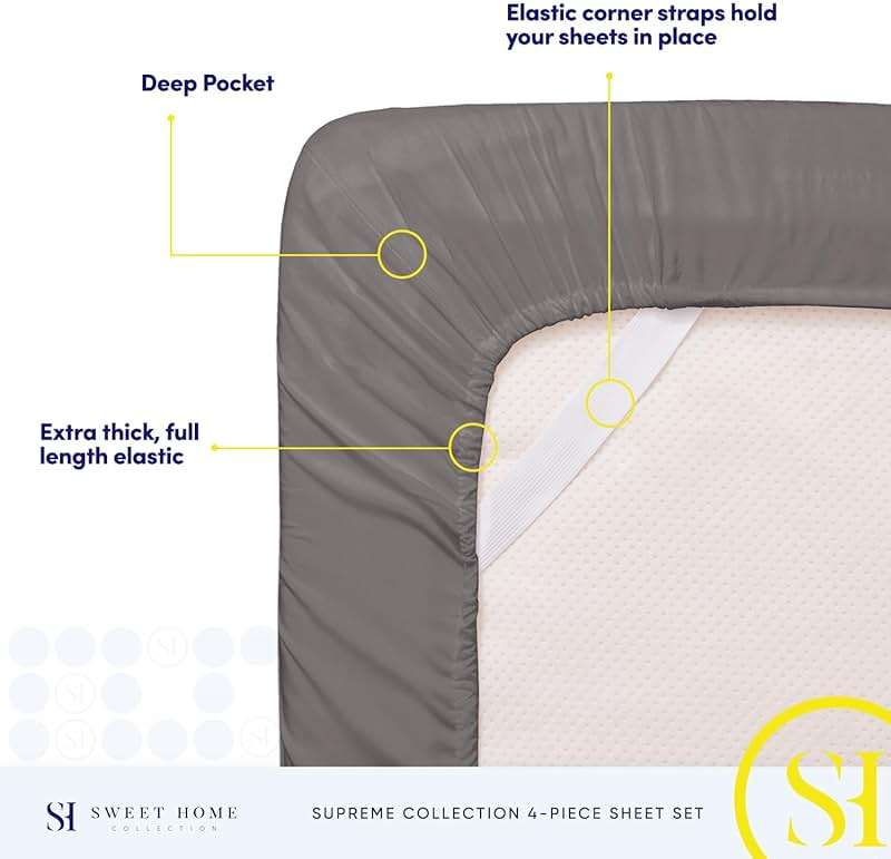 Queen Size Bed Sheets - Breathable Luxury Sheets with Full Elastic & Secure Corner Straps Built In - 1800 Supreme Collection Extra Soft Deep Pocket Bedding Set, Sheet Set, Queen, Gray - Image 5