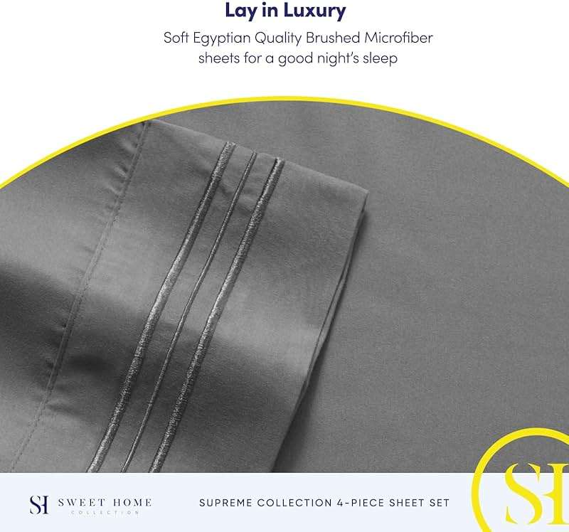 Queen Size Bed Sheets - Breathable Luxury Sheets with Full Elastic & Secure Corner Straps Built In - 1800 Supreme Collection Extra Soft Deep Pocket Bedding Set, Sheet Set, Queen, Gray - Image 6