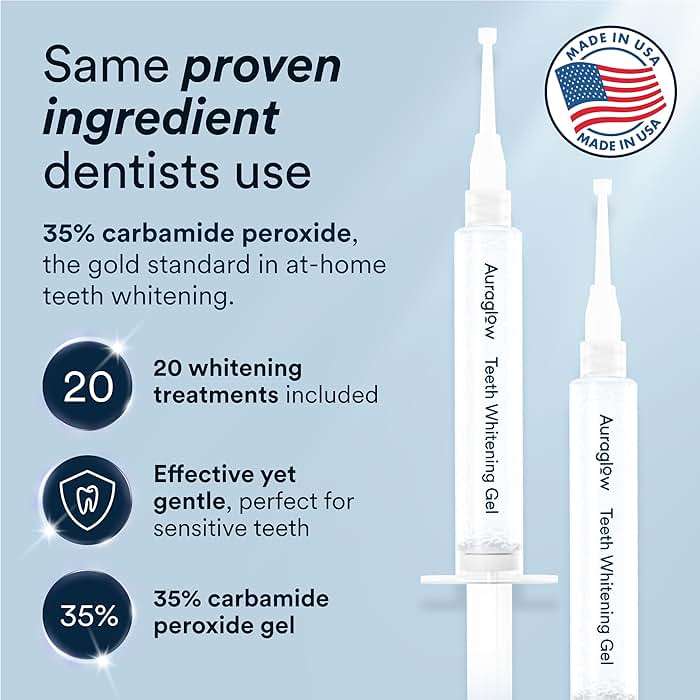 Auraglow Teeth Whitening Kit, LED Accelerator Light, 35% Carbamide Peroxide Teeth Whitening Gel, 20+ Whitening Treatments, Whitens up to 10 Shades in 7 Days - Image 4