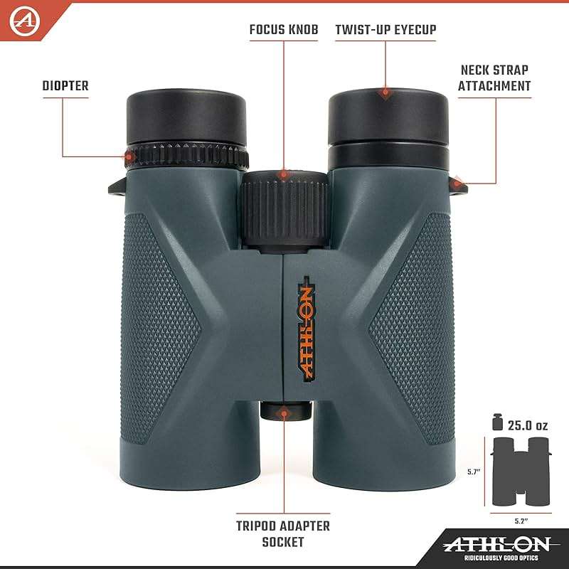 Athlon Optics 8x42 Midas UHD Gray Binoculars with ED Glass for Adults and Kids, High-Powered Binoculars for Hunting, Birdwatching, and More - Image 2