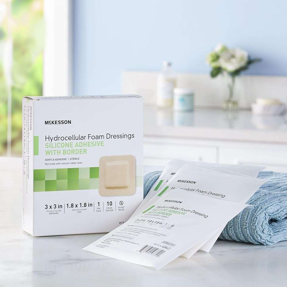 McKesson Hydrocellular Foam Dressings, Sterile, Silicone Adhesive with Border, Dimension 3 in x 3 in, Pad 1 4/5 in x 1 4/5 in, 10 Count, 1 Pack - Image 9