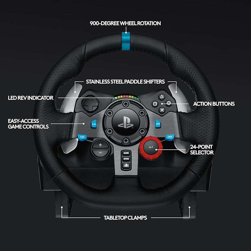 Logitech G29 Driving Force Racing Wheel and Floor Pedals, Real Force Feedback, Stainless Steel Paddle Shifters, Leather Steering Wheel Cover for PS5, PS4, PC, Mac - Black - Image 7