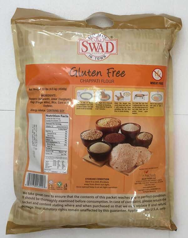 Swad Gluten Free, Wheat Free Multi-Grain Flour - 10lb., 4.5kg, Light Brown - Image 2