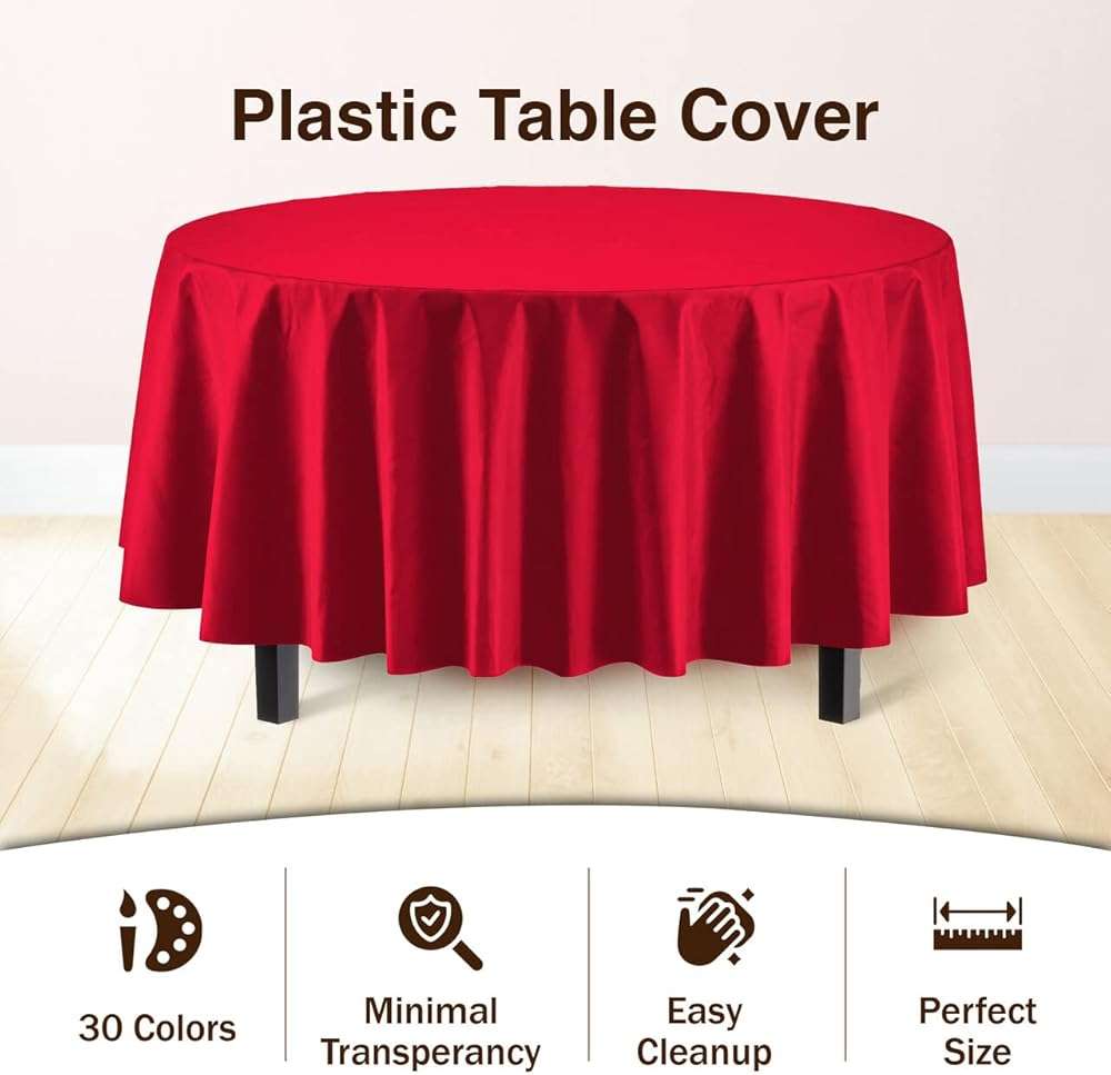 Exquisite 12 Pack Red Round Plastic Tablecloth Disposable 84 Inch, Waterproof Heavy Duty Opaque Table Cover for Party, Wedding, Picnic, Birthday, Banquet, Graduation, Fits 6 Ft Round Tables, Red - Image 3