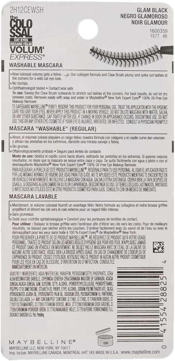 Maybelline New York Volume Express Colossal Cat Eyes Washable Mascara, Glam Black, 0.31 Fluid Ounce - Image 3