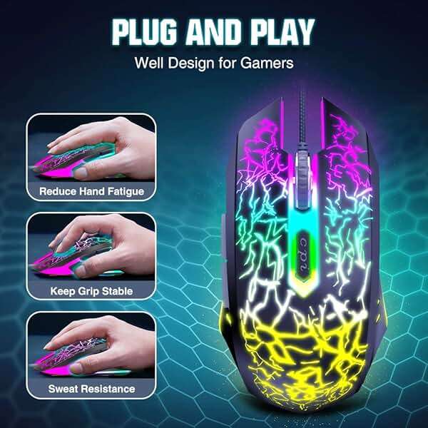 BENGOO Gaming Mouse Wired, Ergonomic Gamer Laptop PC Optical Computer Mice with RGB Backlit, 4 Adjustable DPI Up to 3600, 6 Programmable Buttons for Windows 7/8/10/XP Vista Linux -Black - Image 3