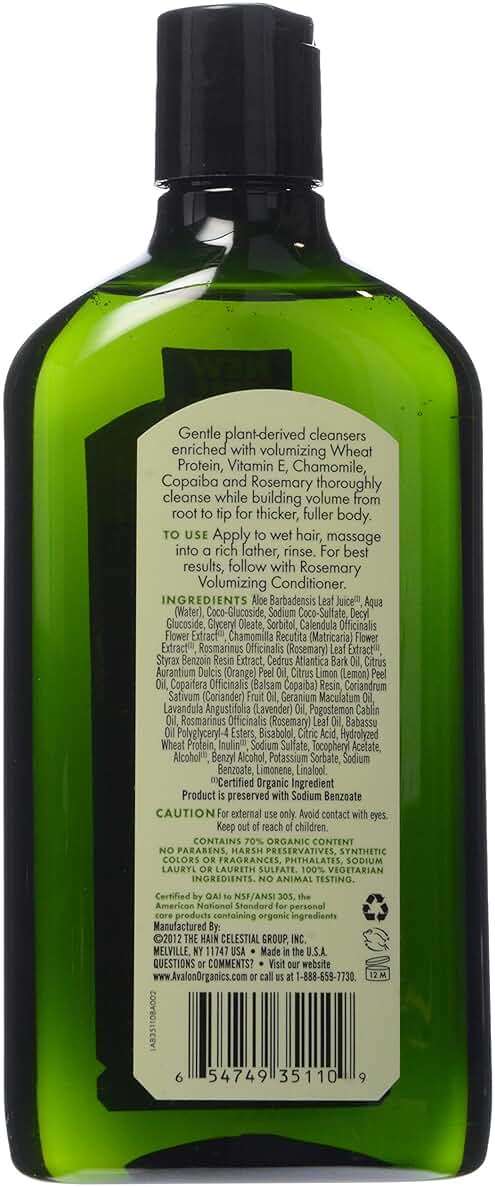 Avalon Organics Shampoo, Volumizing Rosemary, 11 Oz - Image 2