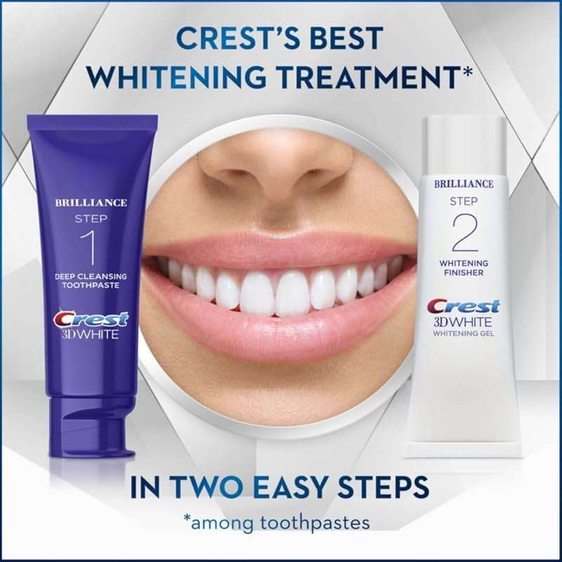 Crest 3D White Brilliance 2 Step Kit, Crest 3D White Toothpaste, Deep Clean Toothpaste (4oz) + Teeth Whitening Gel (2.3oz) - Image 2