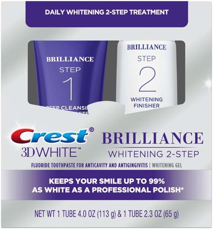 Crest 3D White Brilliance 2 Step Kit, Crest 3D White Toothpaste, Deep Clean Toothpaste (4oz) + Teeth Whitening Gel (2.3oz) - Image 7