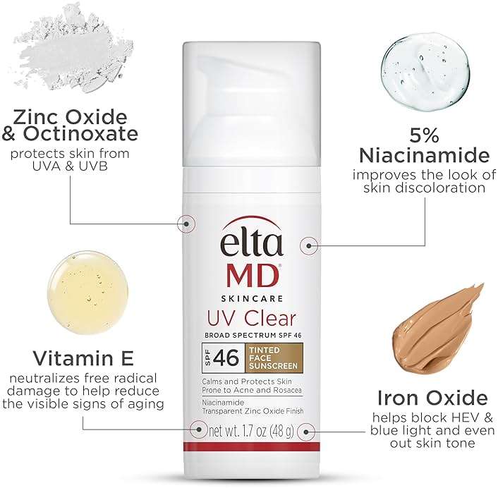 EltaMD UV Clear Tinted Sunscreen for Face, SPF 46 with Zinc Oxide, Oil-Free, Dermatologist Recommended, For Acne-Prone Sensitive Skin, 1.7 oz - Image 7
