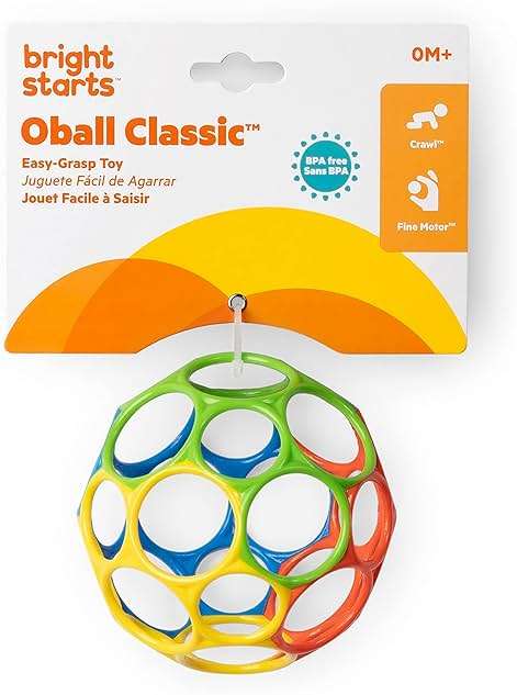 Bright Starts Oball Easy Grasp Classic Ball BPA-Free Infant Toy in Red, Yellow, Green, Blue, Age Newborn and up, 4 Inches - Image 5