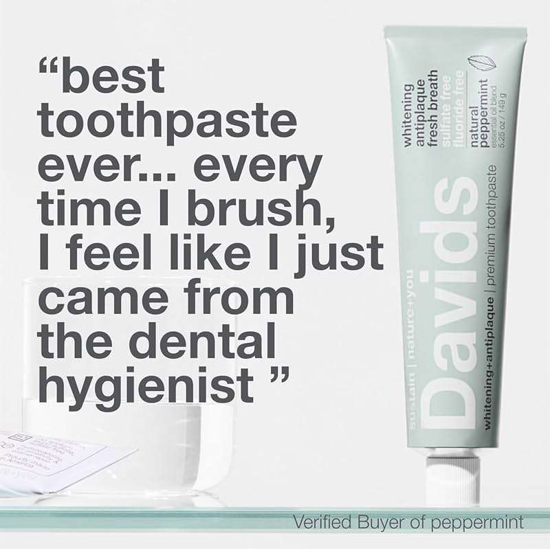 Davids Fluoride Free Toothpaste, Teeth Whitening, Antiplaque, SLS (Sulfate) Free, Promotes Enamel Health, Mouth & Gum Detox, EWG Verified, Peppermint, 5.25oz - Image 7