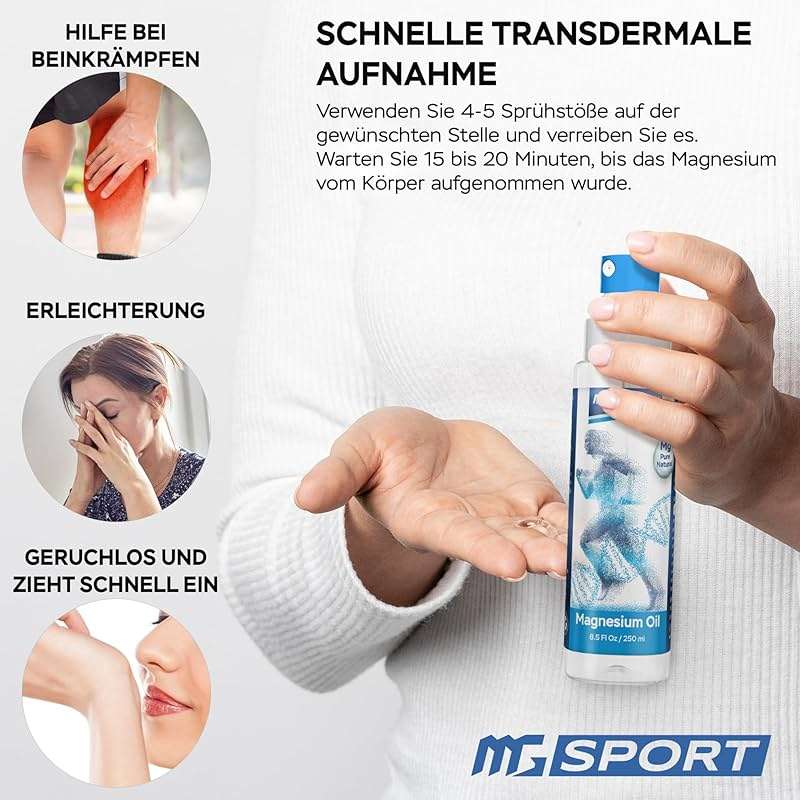 MgSport Magnesium Oil Spray 8.5 fl oz (250ml) — Dead Sea Magnesium Chloride for Muscle Recovery, Leg Cramps & Sleep Support | 1,400 Sprays | Odorless, Fast-Absorbing - Image 5