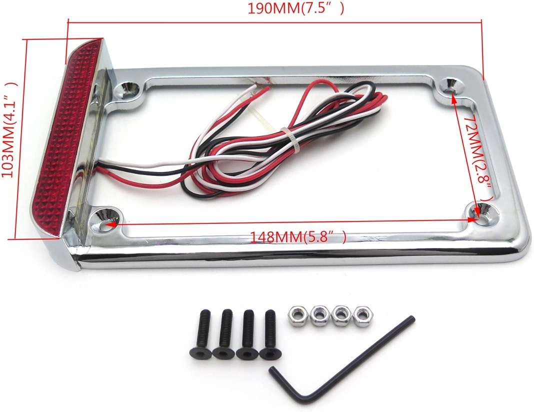 HTTMT MT294-003- Motorcycle Chrome 7" x 4" Flat License Plate Frame Bracket Tag Holder w/ 3" LED Bar Compatible with Universal /Suzuki/Yamaha/Kawasaki/Harley - Image 3