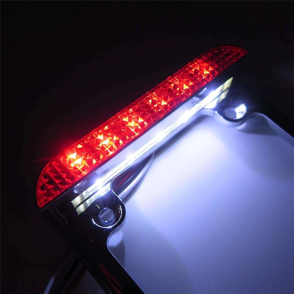 HTTMT MT294-003- Motorcycle Chrome 7" x 4" Flat License Plate Frame Bracket Tag Holder w/ 3" LED Bar Compatible with Universal /Suzuki/Yamaha/Kawasaki/Harley - Image 4