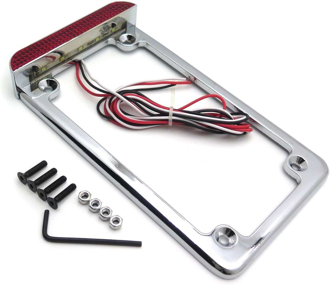 HTTMT MT294-003- Motorcycle Chrome 7" x 4" Flat License Plate Frame Bracket Tag Holder w/ 3" LED Bar Compatible with Universal /Suzuki/Yamaha/Kawasaki/Harley - Image 5