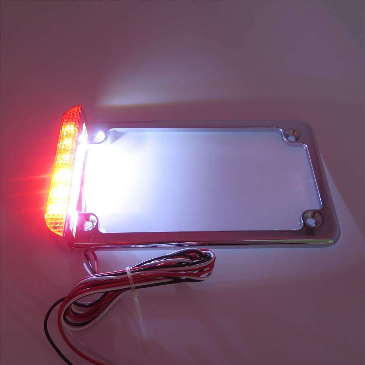 HTTMT MT294-003- Motorcycle Chrome 7" x 4" Flat License Plate Frame Bracket Tag Holder w/ 3" LED Bar Compatible with Universal /Suzuki/Yamaha/Kawasaki/Harley - Image 6